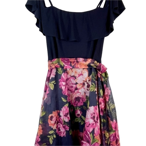 ELIZA J COLD SHOULDER FLORAL ORGANZA MAXI DRESS GOWN - Picture 7 of 15